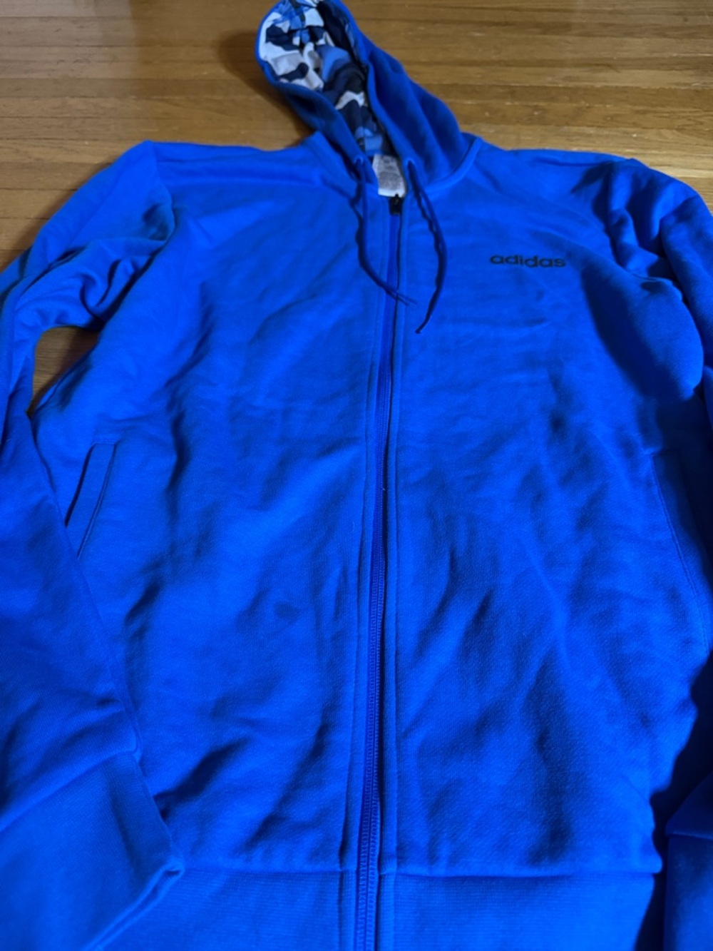 adidas Royal Blue Full-Zip Mens Sz M Hoodie with Camo Lining